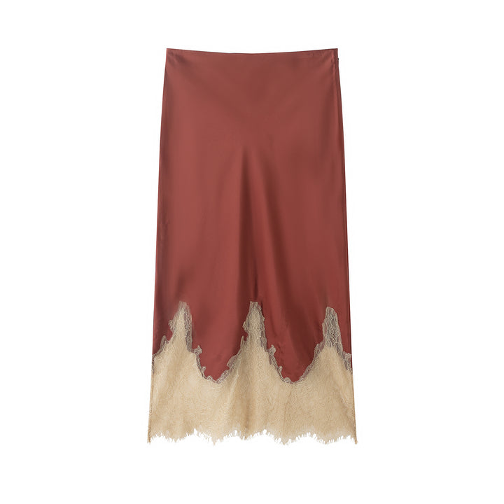 satin midi skirt with lace hem – SERAPHINE