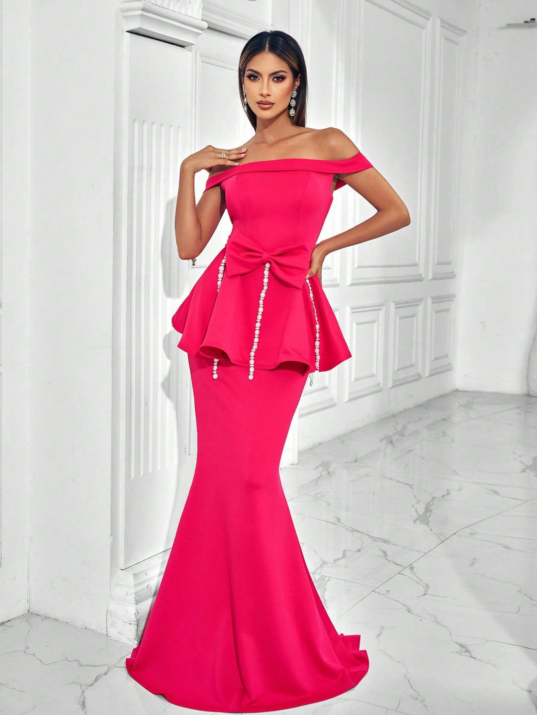 Geplooide top met uitlopende mouwen en maxi-rok set met tailleband – Rosiny 