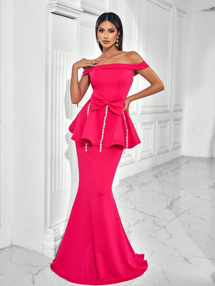 Geplooide top met uitlopende mouwen en maxi-rok set met tailleband – Rosiny 