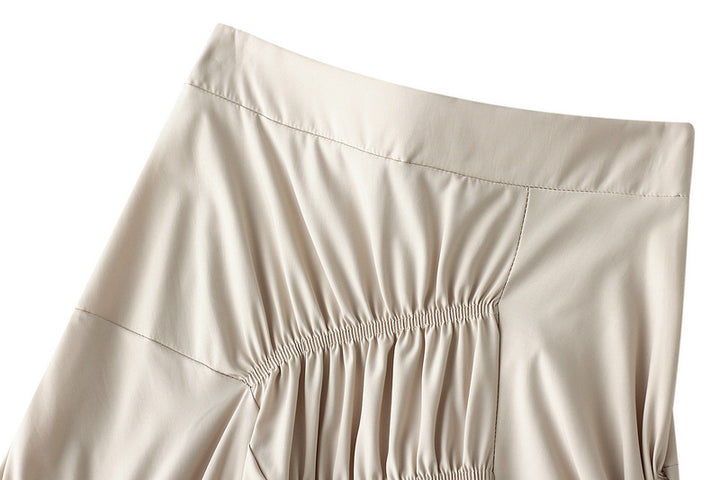 asymmetric ruched midi skirt with draped panels – SOLENE