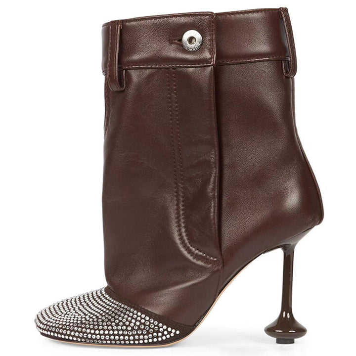 studded leather ankle boots with sculpted heel – MOCHA GLINT