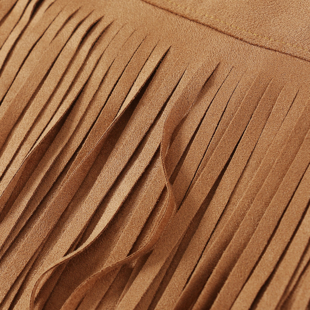 suede midi skirt with layered fringe detail – SIENNA