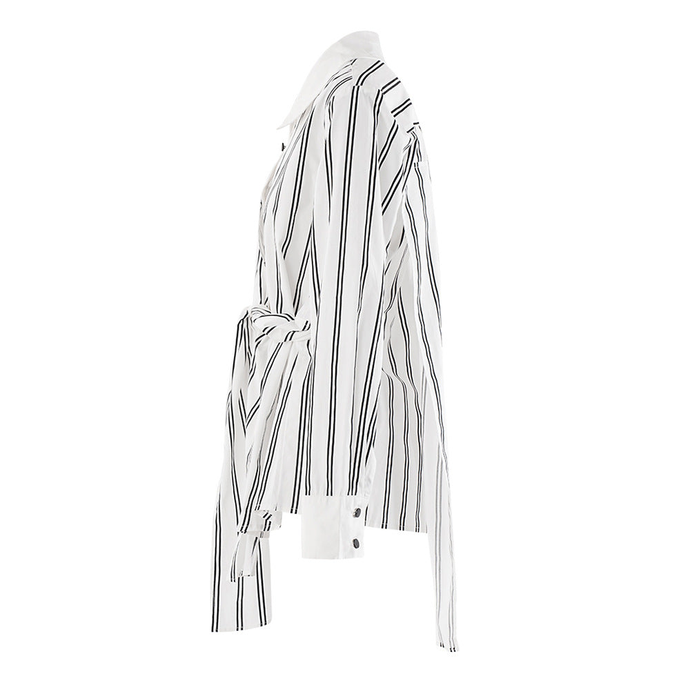Striped Wrap Shirt with Waist Tie – ABDALLUH