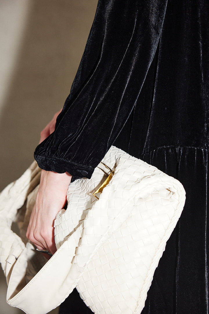 Pleated Velvet Midi Dress with Long Sleeves – RAHMA