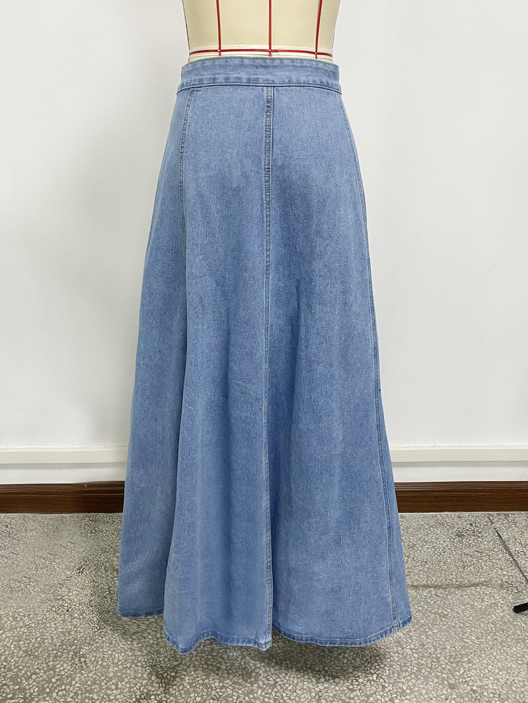 high-waist flared denim maxi skirt with front buttons – MAYA