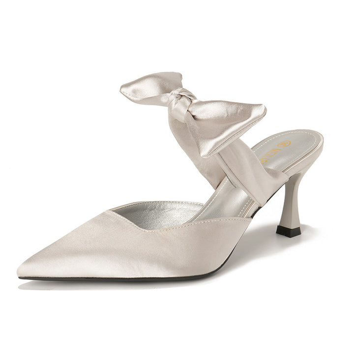 satin pointed-toe mules with bow strap - SOFIA
