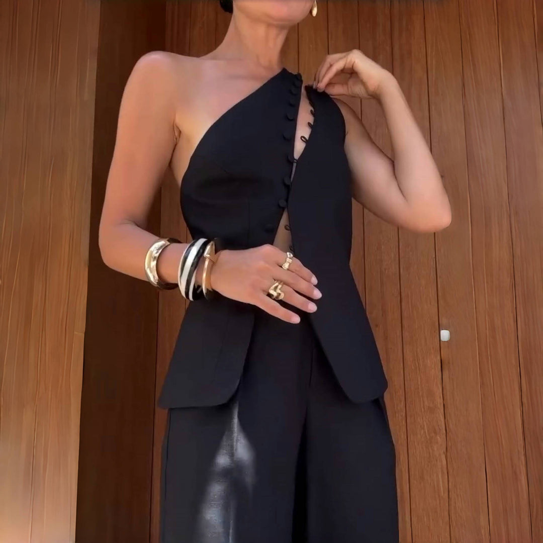 asymmetric one-shoulder corset top with hook detail – VANTIS