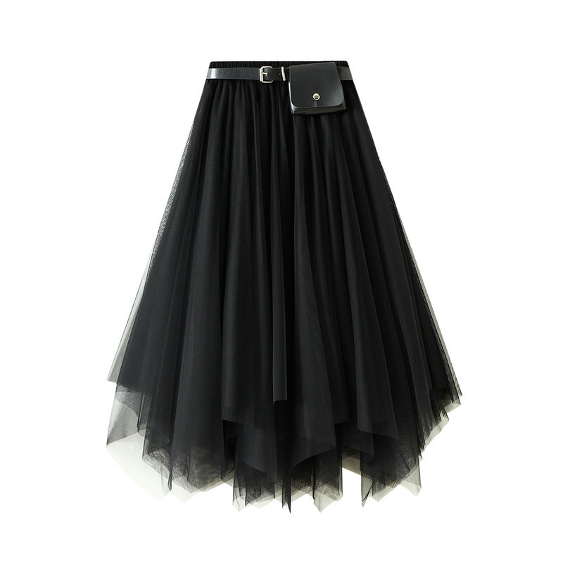 layered asymmetrical tulle skirt with waist belt – VIOLETTE