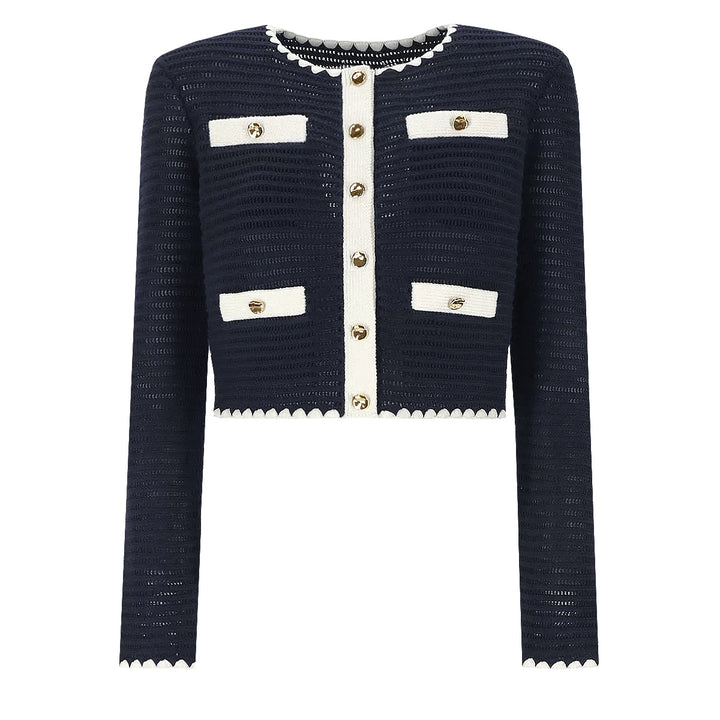 بلوزة كارديجان كروشيه مع حواف متباينة - سيلينيكا