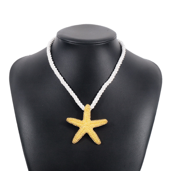 textured starfish pendant necklace with rope cord - CORCA