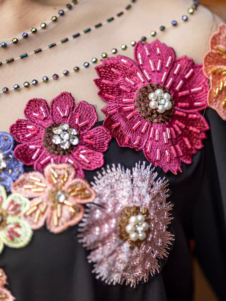 op maat gemaakte flare-pak met satijnen pofmouwen – VALENCIA 