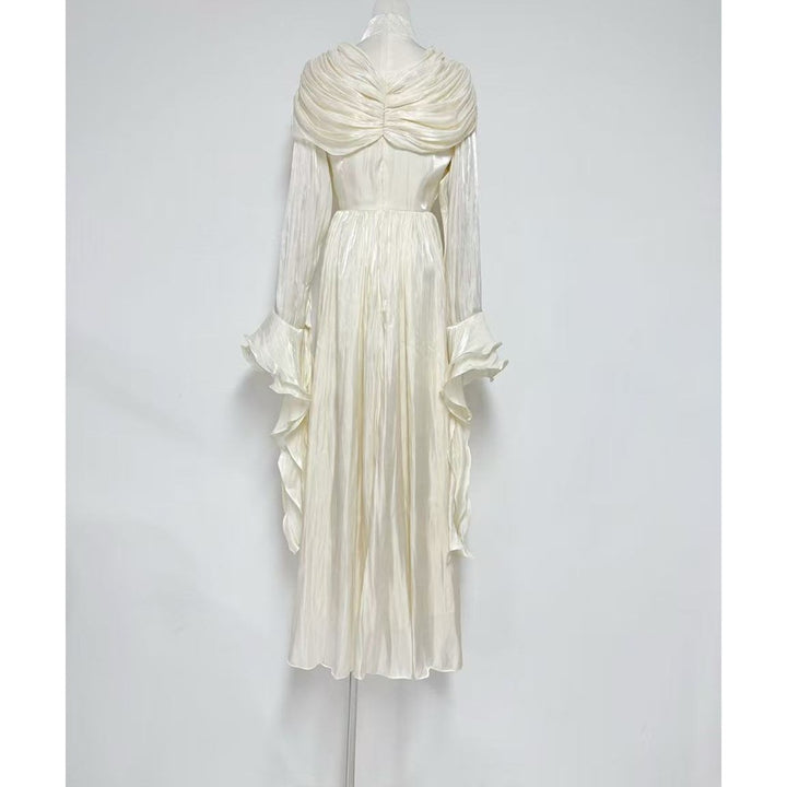 Plissiertes Oberteil mit ausgestellten Ärmeln und Maxirock-Set mit Taillengürtel – Rosiny 