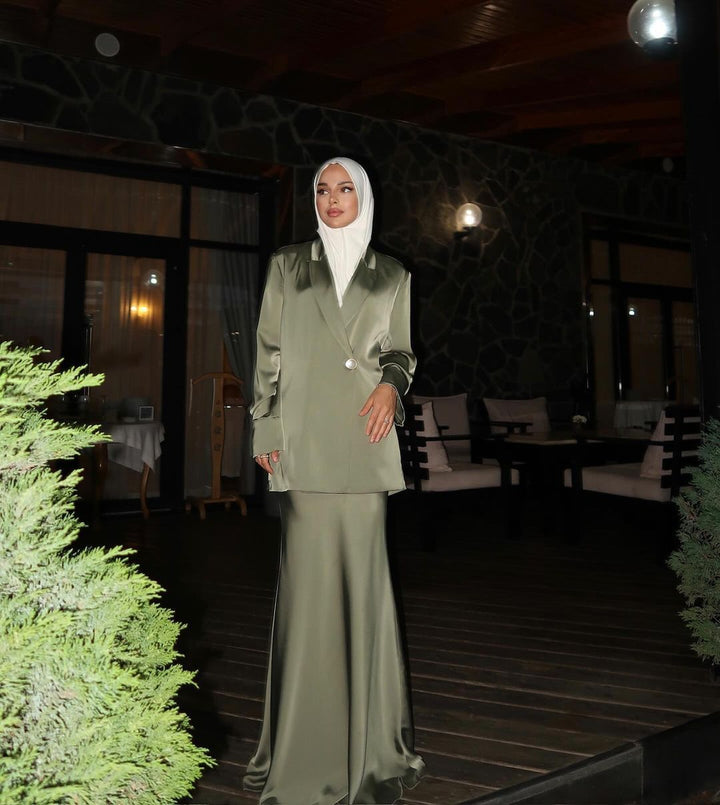 Satin Blazer & Wide-Leg Pants Set – OLIVEA