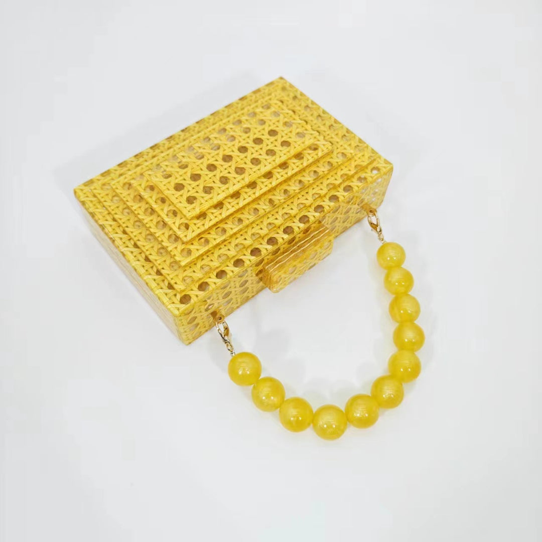 geweven rieten draagtas met dubbele leren handvatten – LÉONIE 