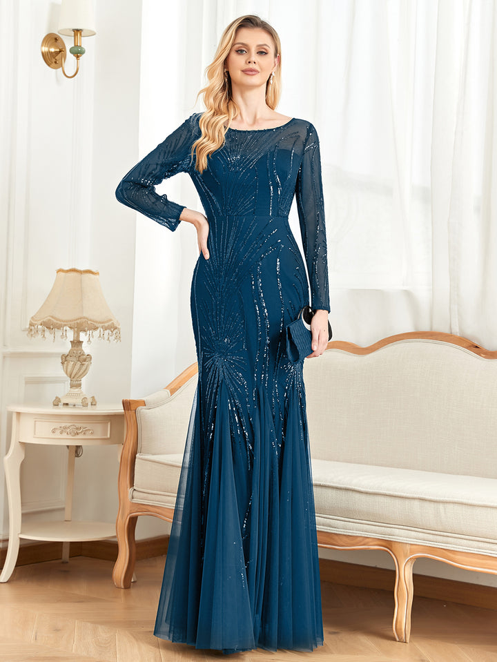 فستان شبكي بأكمام طويلة ومزين بالترتر – أدريانا