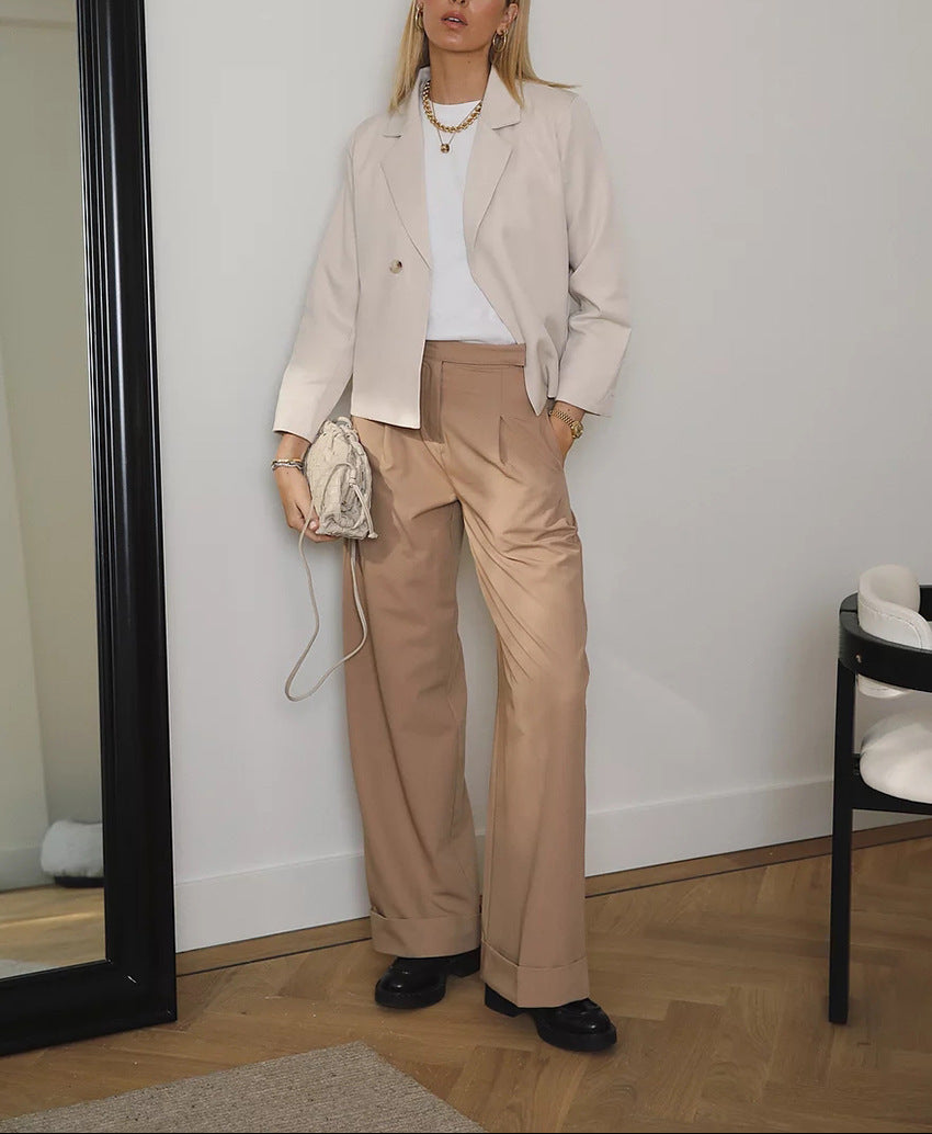 wide-leg tailored pants with high waistband – LUXE