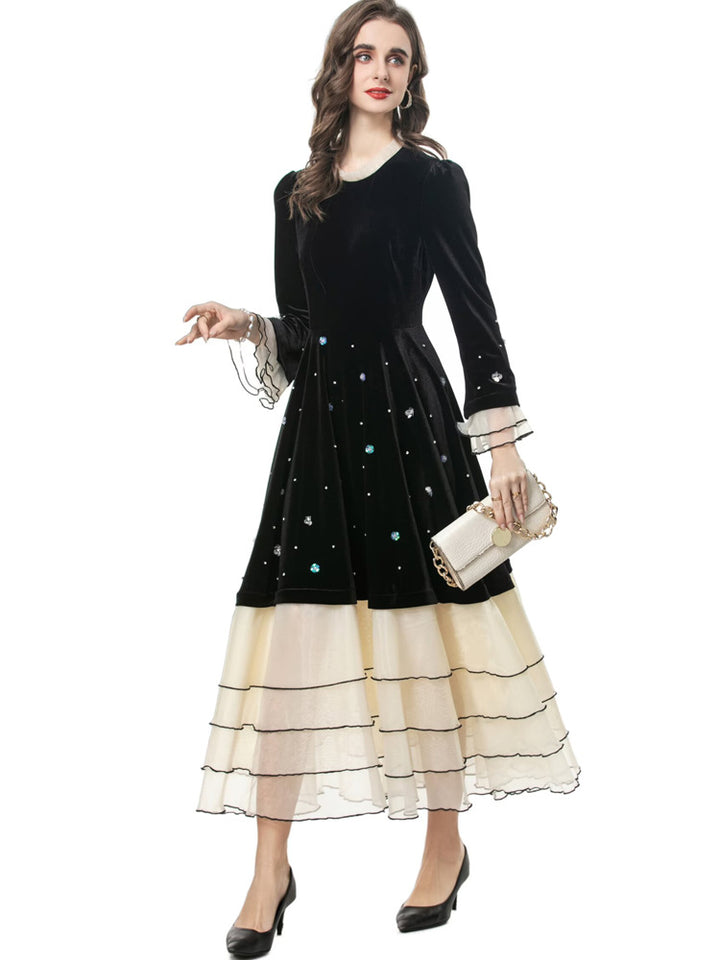 op maat gemaakte flare-pak met satijnen pofmouwen – VALENCIA 