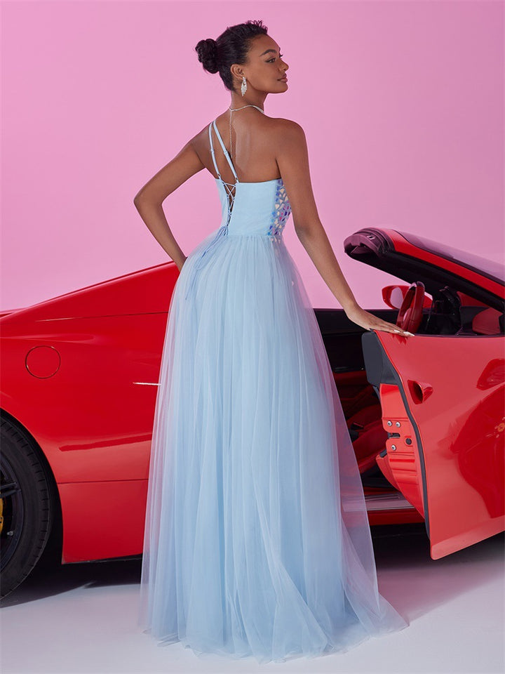 asymmetric tulle gown with mirrored bodice – ICE GEM