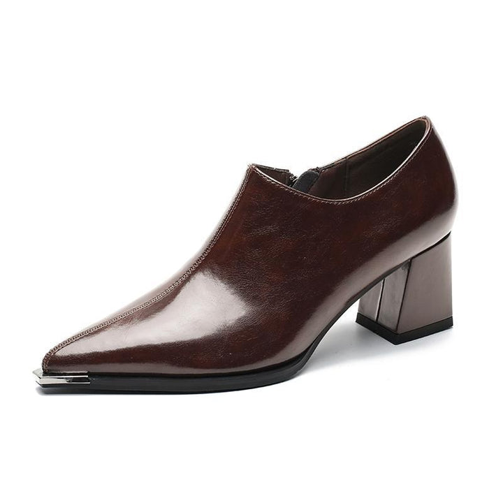 pointed block heel shoes with metal toe detail – NORARMA