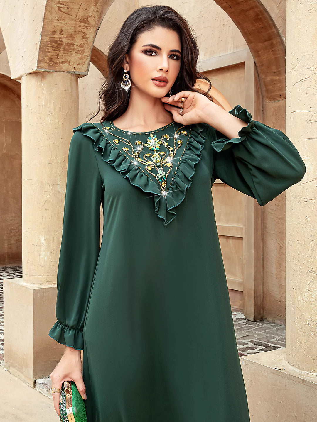 定制喇叭套装，配缎面泡泡袖 - VALENCIA 