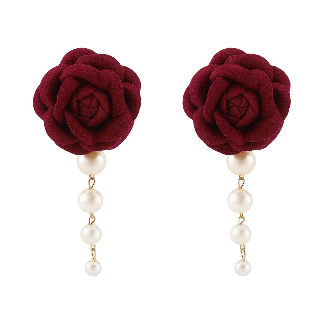fabric flower earrings with pearl drop - CAMELLIA
