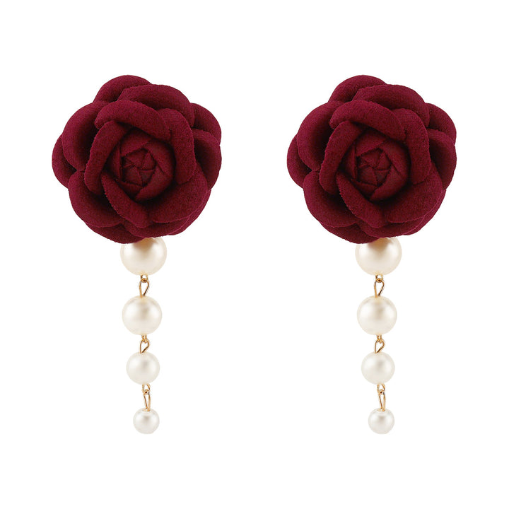 fabric flower earrings with pearl drop - CAMELLIA