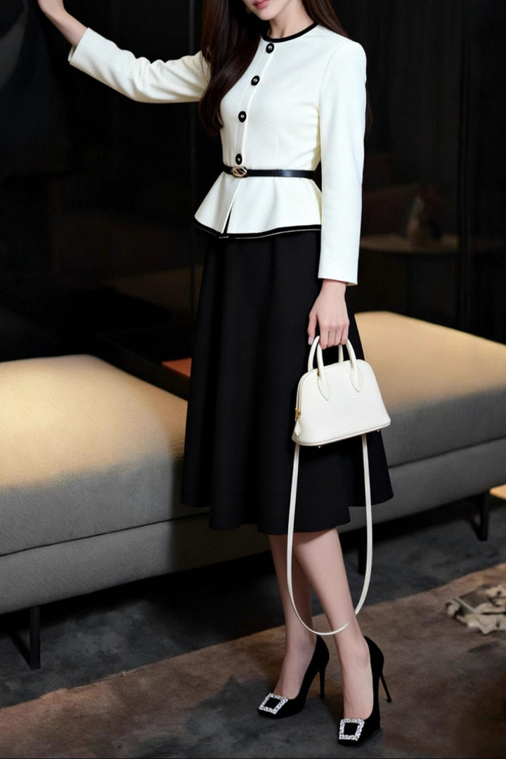 فستان جاكيت ببلوم بأزرار متباينة – نوير