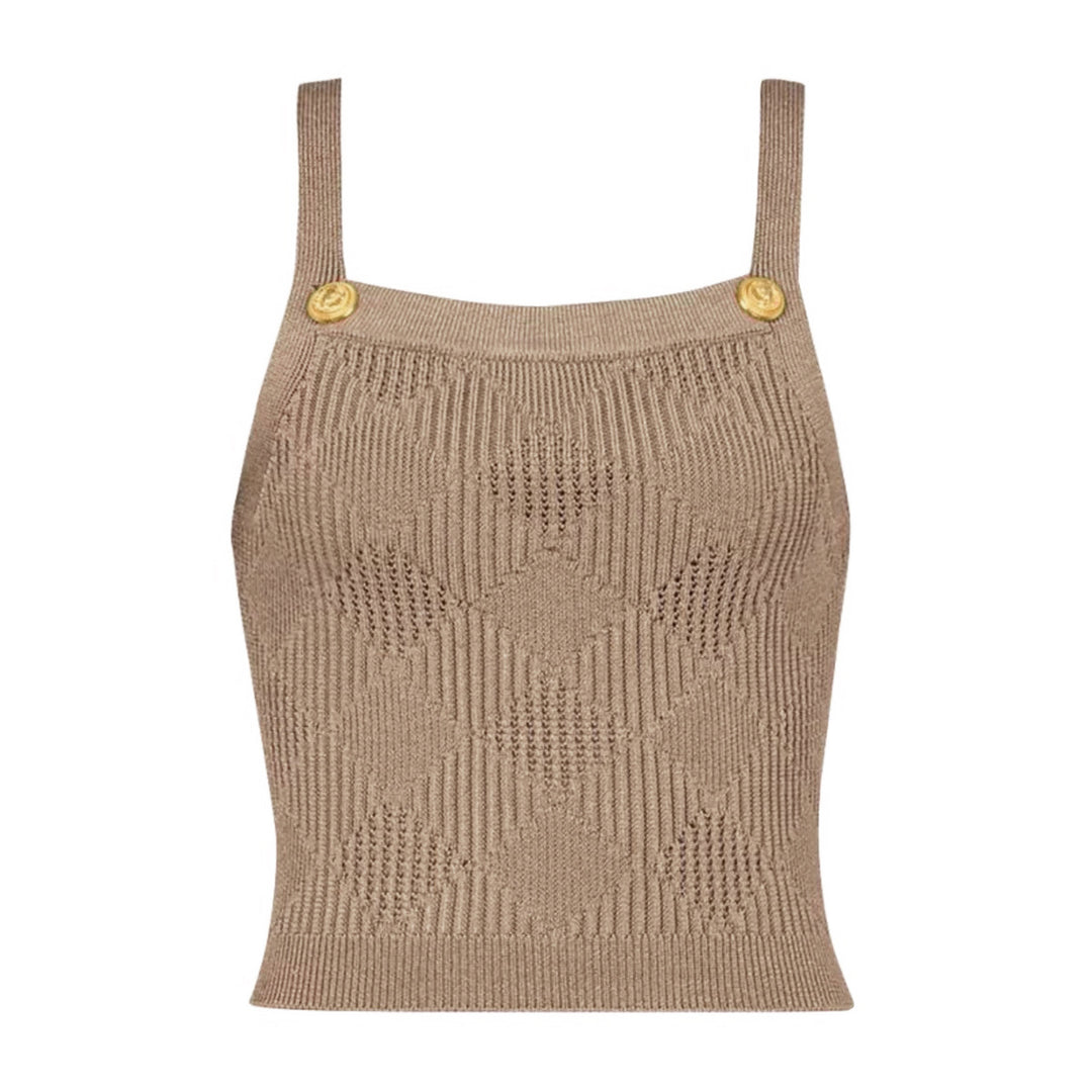 three-piece knit set with gold button detailing – ATHENAZI