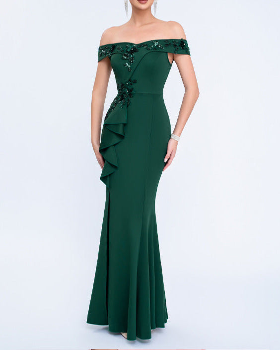 Geplooide top met uitlopende mouwen en maxi-rok set met tailleband – Rosiny 