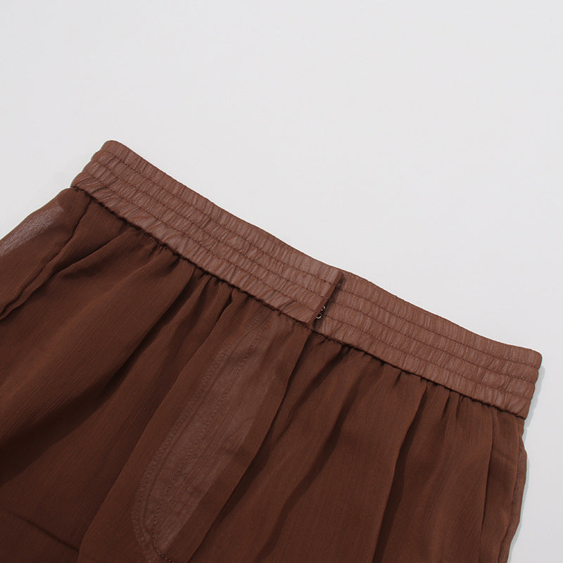 Geplooide top met uitlopende mouwen en maxi-rok set met tailleband – Rosiny 