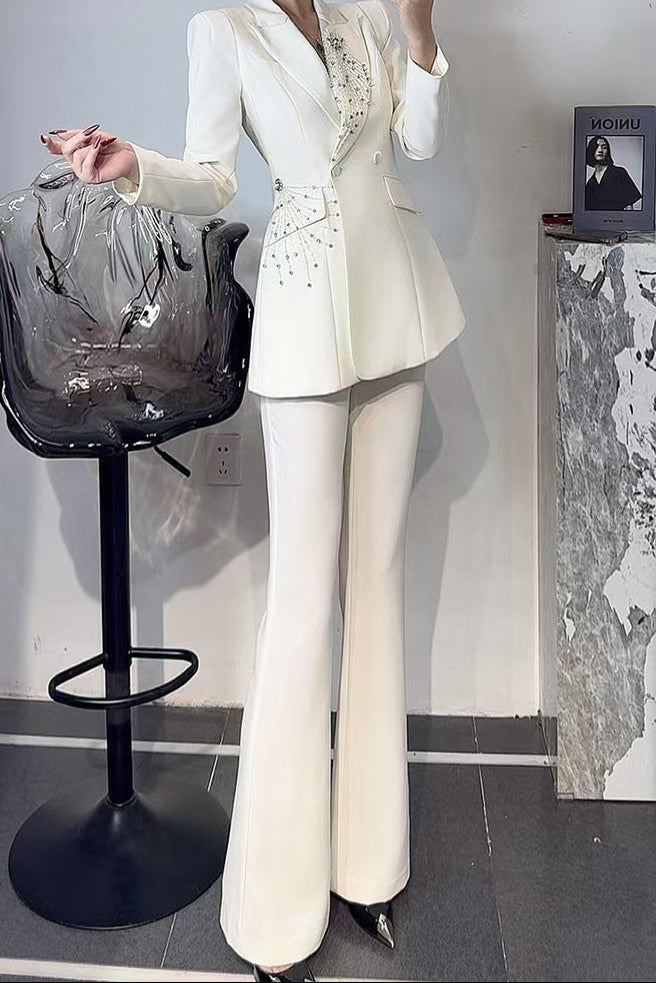 tailored flare suit with crystal burst embellishment – RUBINA