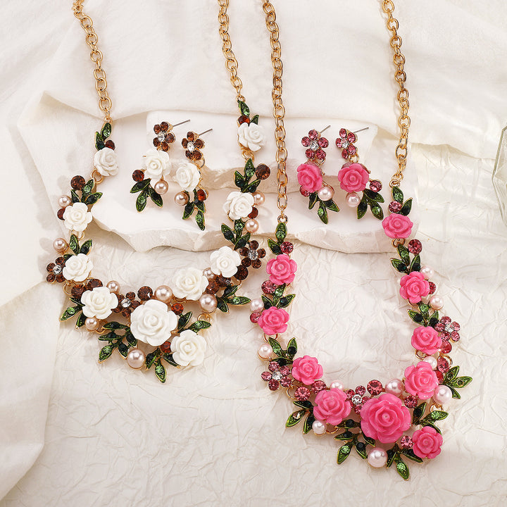 floral statement jewelry set with pearl accents - ROSEBLOOM