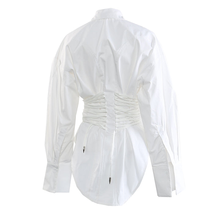 long-sleeve white shirt with ruched corset waist – ESME