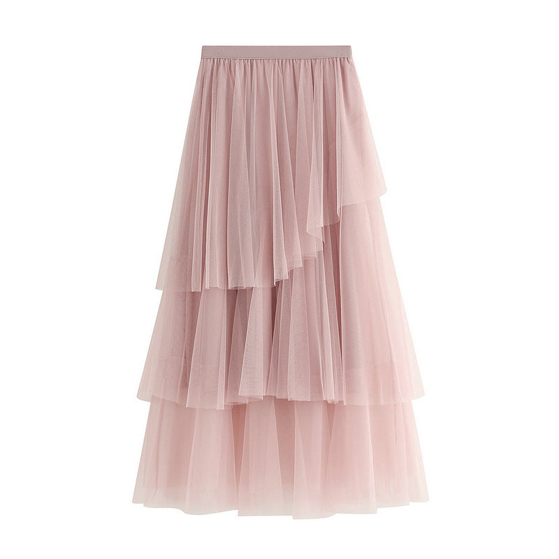 layered tulle midi skirt with asymmetric ruffle – ROSABELLE