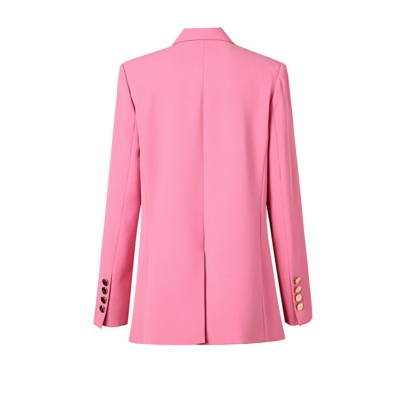 double-breasted tailored blazer in soft pink – ROSE