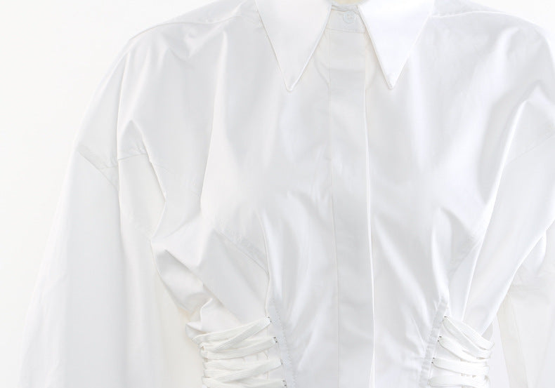 long-sleeve white shirt with ruched corset waist – ESME
