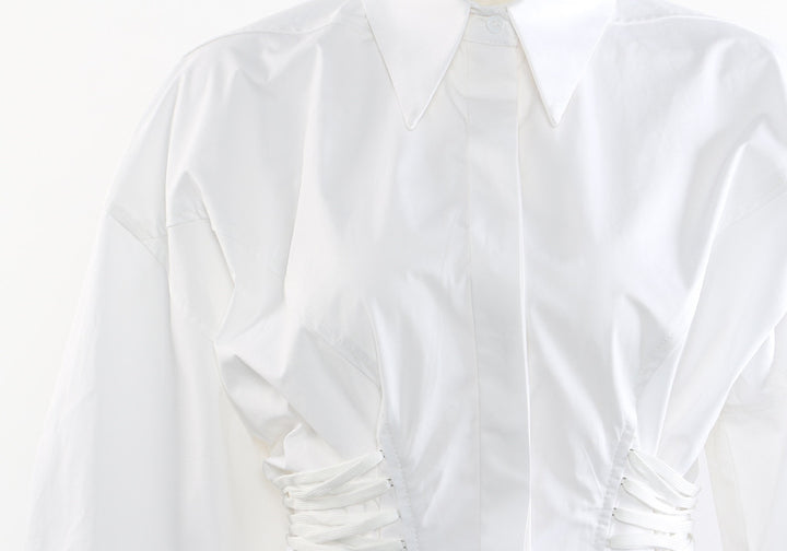 long-sleeve white shirt with ruched corset waist – ESME