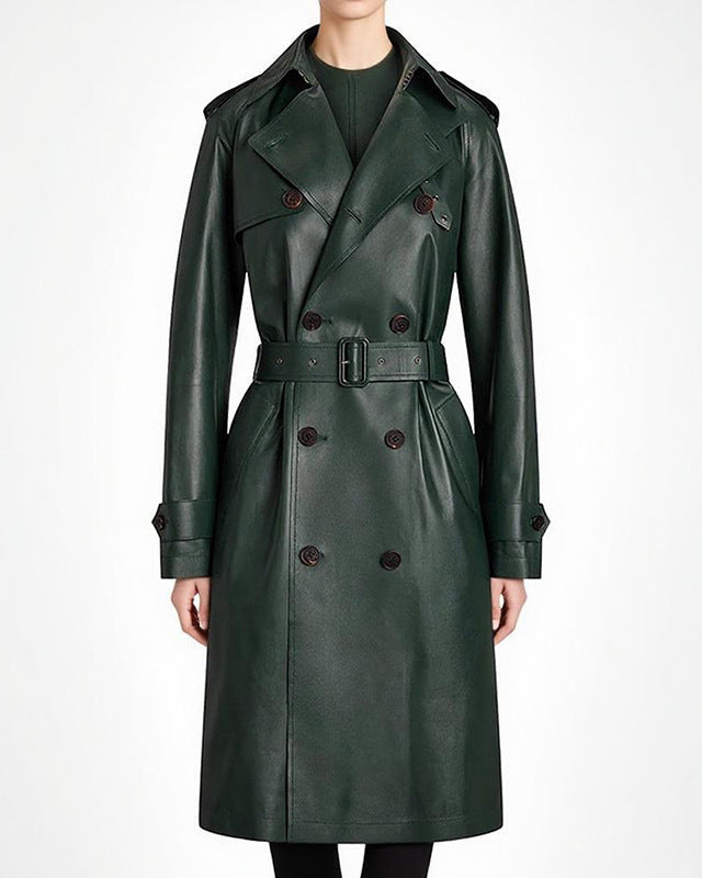 معطف طويل من الجلد مع حزام - سيرالدي