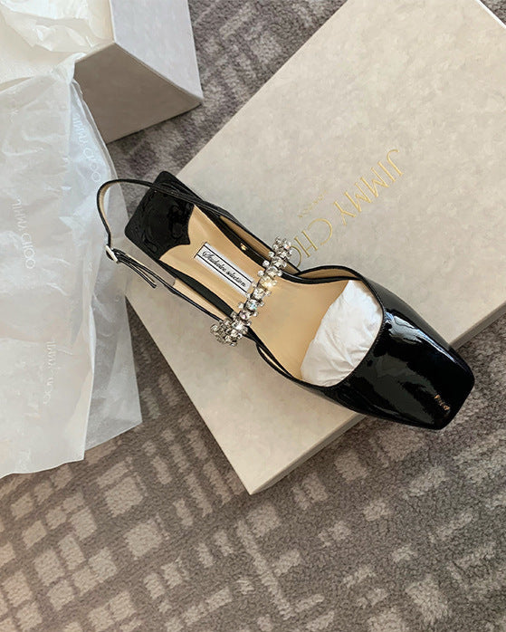 حذاء بكعب مربع مفتوح من الخلف مع حزام كريستالي - ألثياكسي