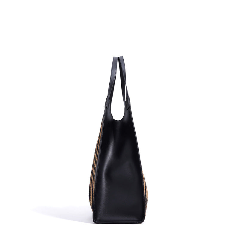 sac cabas en rotin tissé avec doubles poignées en cuir – LÉONIE 