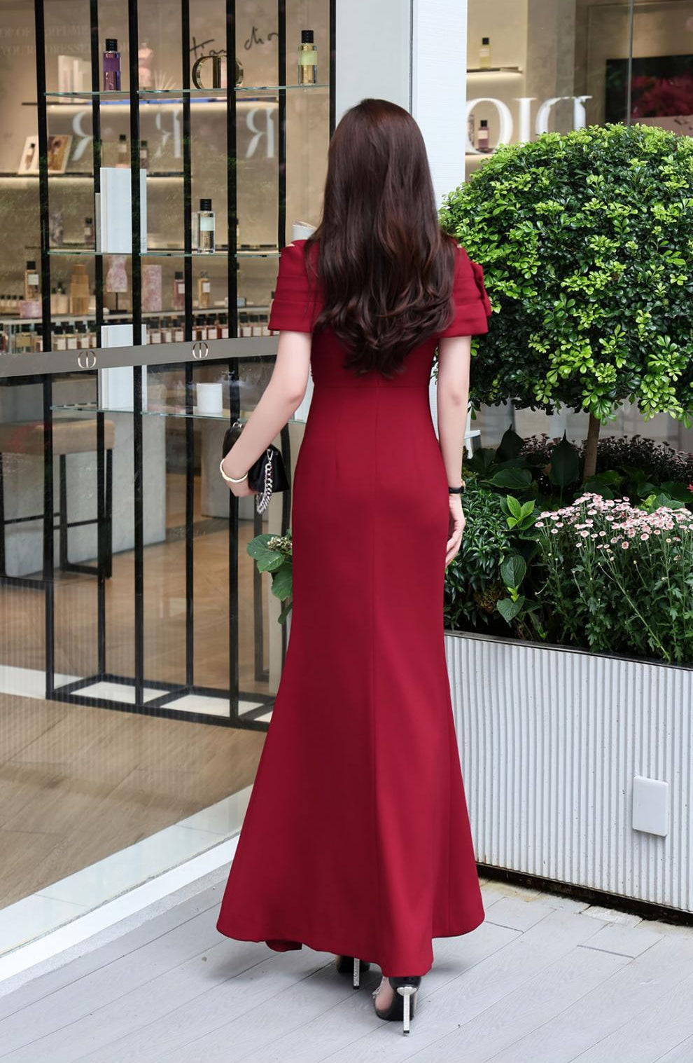 asymmetric embellished shoulder gown – AMARA