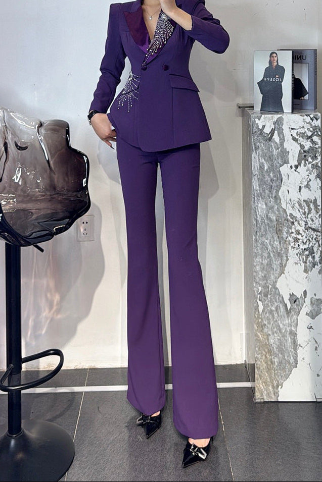 tailored flare suit with crystal burst embellishment – RUBINA