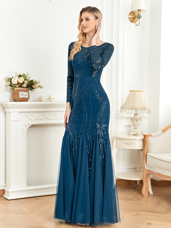 فستان شبكي بأكمام طويلة ومزين بالترتر – أدريانا