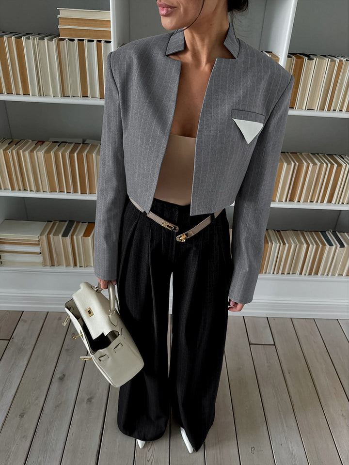 cropped structured blazer with geometric lapel detail – NORA