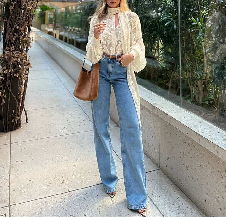 lace blouse with long scarf tie – AMORE