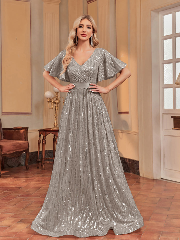 Geplooide top met uitlopende mouwen en maxi-rok set met tailleband – Rosiny 