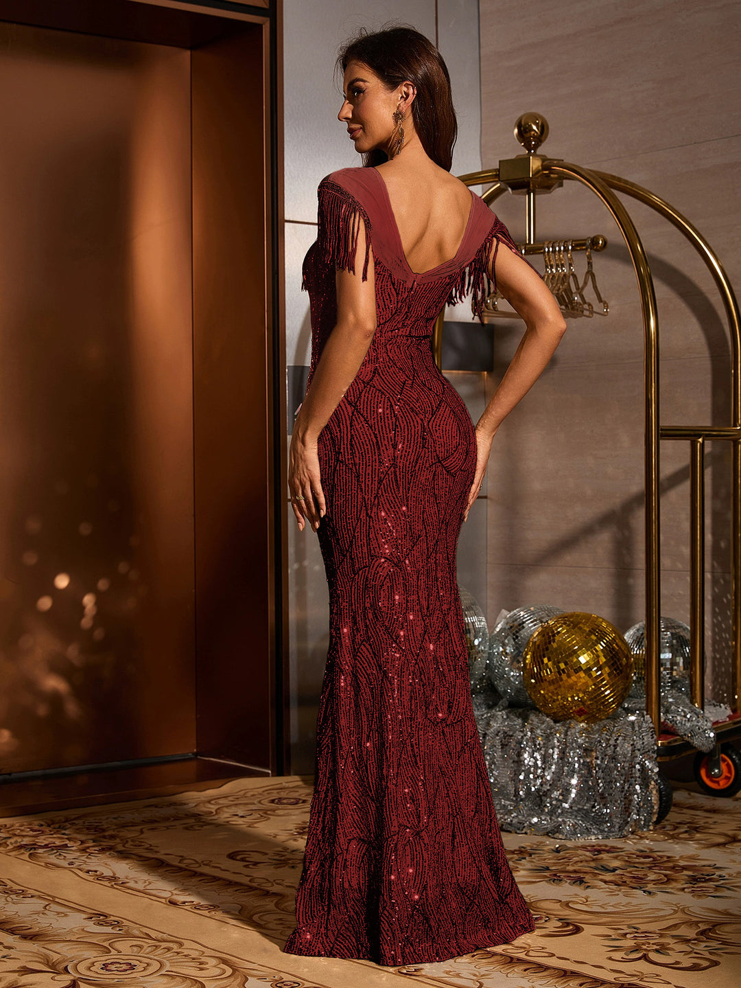 Haut à manches évasées plissées et ensemble jupe longue avec ceinture à la taille – Rosiny 