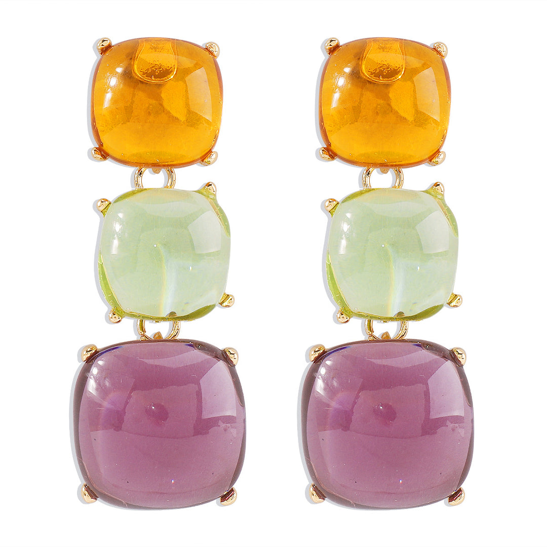 triple square drop earrings with glossy finish - LUNAXWI
