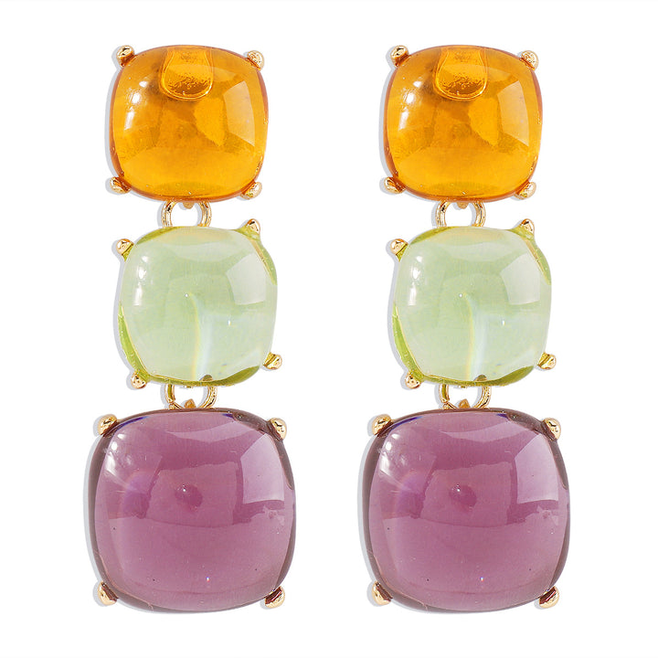 triple square drop earrings with glossy finish - LUNAXWI