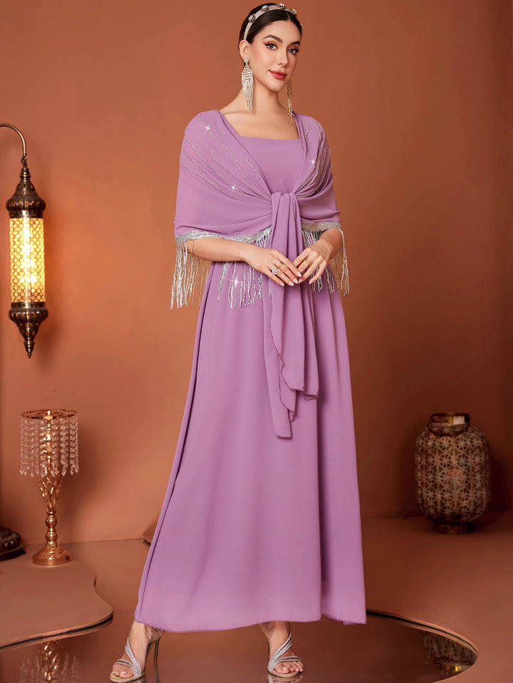 定制喇叭套装，配缎面泡泡袖 - VALENCIA 